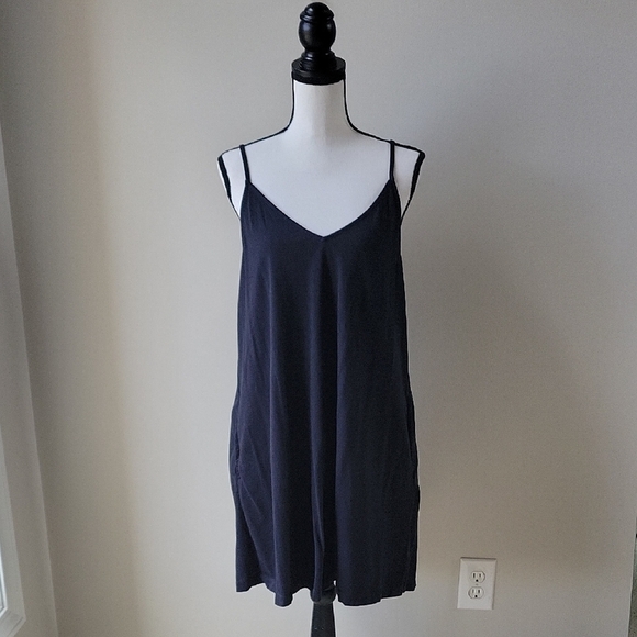 Lands End Spaghetti Adjustable Straps Black Swimsuit Cover Up Mini‎ Dress Sz Med - Picture 1 of 9
